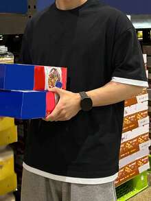 DAZY 男士短袖黑色拼接白色飾邊 T 恤 夏季款 - 黑與白 - 查看 3