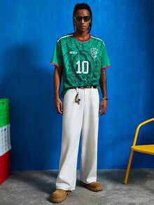 Manfinity Denimwave Retro Totem Fußballtrikot mit mexikanischem Maya-Blume Muster, Kurzarm #9 Spielerversion, Kontrast-Rundhals-Fußballtrikot, lässiges Fußball-Trainings-T-Shirt, Herren Grafik-T-Shirt, Damen Grafik-T-Shirt, Herren modischer Sportoberteil, Fußball/Fußball-Ausrüstung - Verschiedenfarbig - Übersicht 6