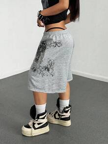 Maweii 大码女式性感宽松休闲印花灰色短裤，适合夏季海滩和街头穿着 - 灰色 - 查看 5