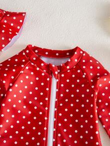 SHEIN 新生兒圓點印花連身泳衣 - 紅白色 - 查看 4