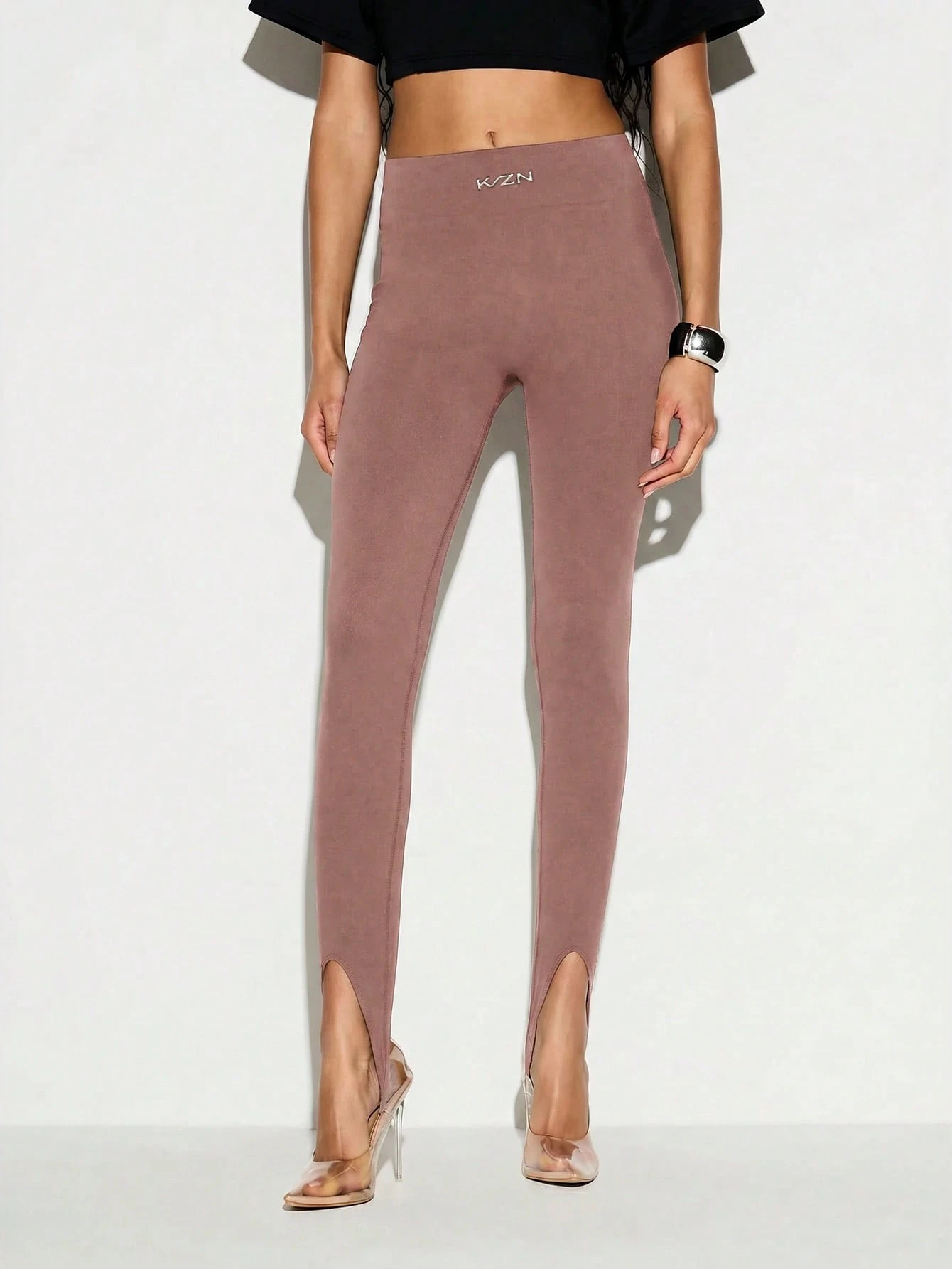 High-Waist Stirrup Leggings With Split Hem Detail