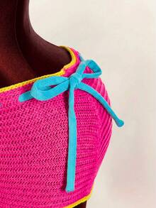 Amplova 2026 New Dopamine Color Vacation Women's Knit Mini Shorts - Hot Pink - View 8