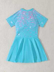 Tween Girl One-Piece Minimalist Swimsuit Suitable For Summer - Mint Blue - View 2