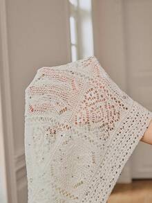 Anewsta White Lightweight Hollow Floral Decor Women's Casual Knit Short Sleeve Top - White - View 7