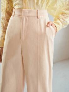 MOTF PREMIUM WOMEN'S AUTUMN PURE COTTON STRAIGHT LEG LONG PANTS TEACHERS' DAY OFFICE WORK APRICOT ELEGANT - Apricot - View 2