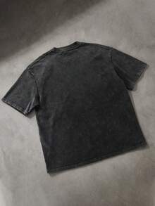 Manfinity  Camiseta de hombre con estampado de letras oscuras en tela lavada, estilo callejero INS, adecuada para festivales de música - Negro - Ver 3