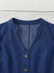EMERY ROSE EMERY ROSE Blusa de mezclilla versátil con botones y puños con volantes para mujer de talla grande - Azul - Ver 3