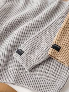 SHEIN 2pcs/Set Back To School Young Boys Brown Khaki Versatile Textured Loose Pullover Sweater, Suitable For Home, Layering, Outings And School - Multicolor - View 7