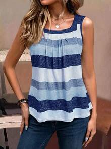EMERY ROSE Holiday Casual Color Block Striped Tank Top Graphic Tees Women Tops - Blue - View 5