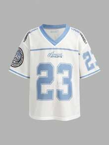 Young Girls Casual Loose Fashion Blue Digital Print Jersey Top T-Shirt - Blue - View 5