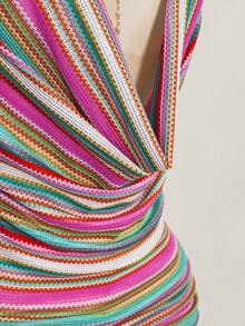 SHEIN ICON Vestido halter sexy con cuello de volantes a rayas para mujer de talla grande - Multicolor - Ver 8