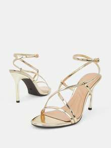 Glitzique Women's Fashionable Elegant Criss-Cross Strap Open Toe Thin High Heel Sandals, Suitable For Dresses In Summer - Gold - View 9
