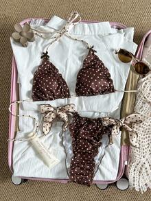 Swim Mod 2pcs/Set Women's Ribbed Starfish Print Halter Triangle Bikini Swimsuit Set, Casual Vacation Swimwear - Multicolor - View 1