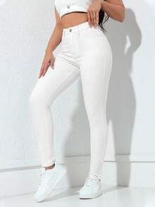 Jeanoix Minimalist Solid Color Slim Fit Zipper Fly Denim Jeans - White - View 6