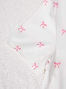 SHEIN 2pcs Set Girls' Casual Bow Print Short Sleeve T-Shirt And Solid Color Ribbon Bow Long Pants, Slim Fit, Suitable For Summer Travel, Vacation, School And Other Outings - Pink - View 4