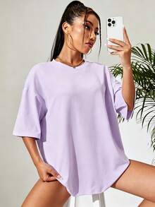 Camiseta de hombros caídos unicolor - Lila Púrpura - Ver 4