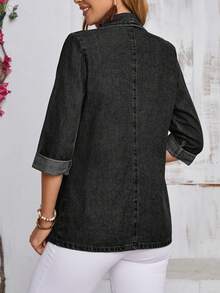 EMERY ROSE Chaqueta de Mezclilla Lavada Casual Talla Grande - Negro - Ver 2