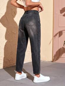 SHEIN Tall 女款休閒日常拉鍊開襟牛仔褲 - 黑色 - 查看 2