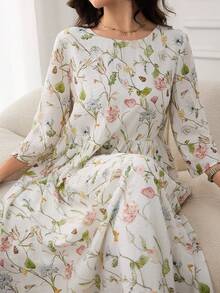 Al Najma 女款優雅花卉印花阿拉伯風洋裝，適合晚宴、聚會、生日 - 彩色 - 查看 6
