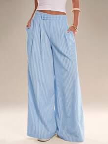 Avantive Women's Casual Loose Light Blue Wide Leg Long Pants Vacation Summer - Baby Blue - View 4