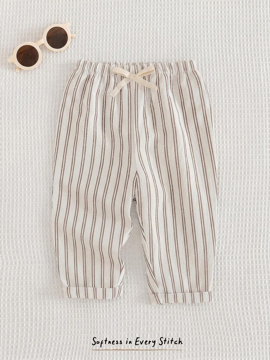 Cozy Pixies Baby Boy Colorful Striped Elastic Waist Long Pants Versatile Comfortable - Khaki - View 1