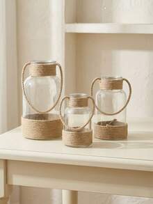Cirelle 1pc Rustic Jute Rope Glass Flower Vase, Handmade Decorative Bottle With Handle, Farmhouse Style Table Centerpiece, 3 Sizes Available, Ideal Gift For Family And Friends For Home Decor - Hemp rope vase - View 3