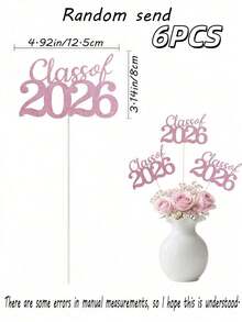 Pink Class Of 2026 Graduation Centerpiece, Rose Gold Glitter Party Table Decor For Grad Celebration Homecoming - Pink 2026 Vase Paper Flower Arrangement - View 7
