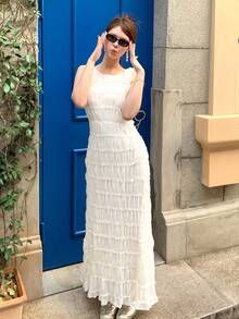 DAZY 度假風女款綁帶掛脖長洋裝 夏季陽光裙 - 白色 - 查看 6