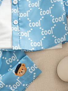 Souflis Souflis 3 pièces Ensemble de chemise à manches longues imprimée avec boutons, gilet sans manches à col rond et short pour bébé garçon, style décontracté et mode, convient pour le printemps/été, les vacances, les sports, le collège, les fêtes et la photographie, ensemble pour bébé garçon, tenue d'été pour bébé garçon, vêtements pour tout-petit garçon, ensembles d'été, ensemble décontracté pour bébé garçon, vêtements d'été pour garçons - Bleu azur - Voir 8