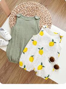 Bubblio 2pcs/Set Newborn Baby Boy Cute Gauze Solid Color Vest & Pants 2-Piece Outfit, Summer - Multicolor - View 4