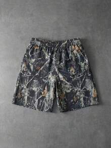 Manfinity Hypemode Pantalones cortos casuales para hombre con estampado de ramas y cintura con cordón, para vacaciones - Multicolor - Ver 2