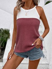 EMERY ROSE New Women's Fashion Casual Colorblock Halter Neck Tank Top - Multicolor - View 5