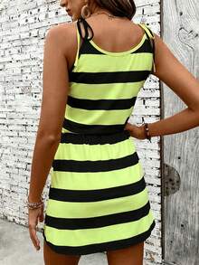 EMERY ROSE Vacation Casual Striped Sleeveless Mini Dress - Green - View 2
