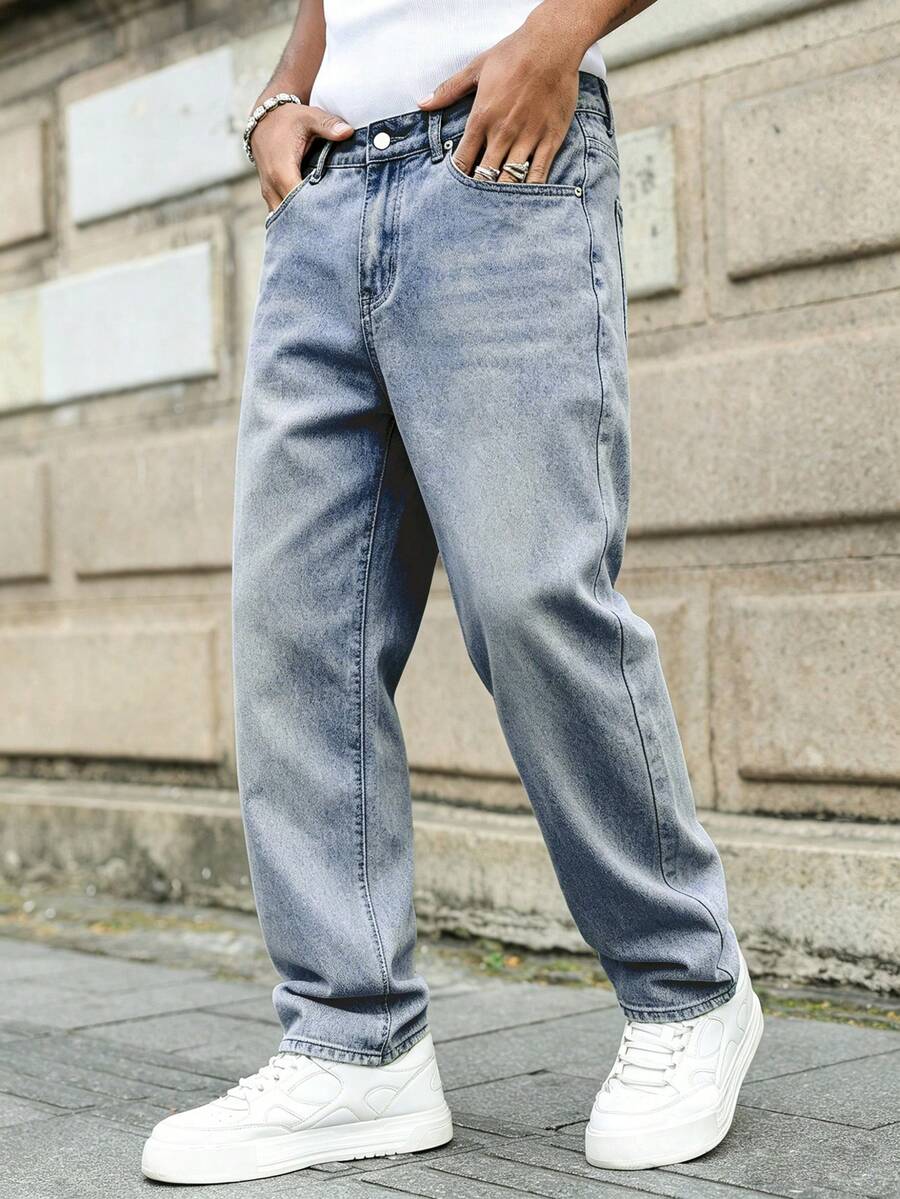 EGENSIO Celana Jeans Kasual Pria Model Washed untuk Komuter, Warna Biru Muda, Musim Gugur - Light Wash - View 1