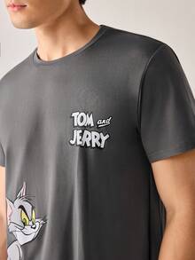 Strevion TOM & JERRY Kaos Pria Minimalis Motif Grafis , Kerah Bulat, Lengan Pendek, Musim Panas - Dark Grey - View 6