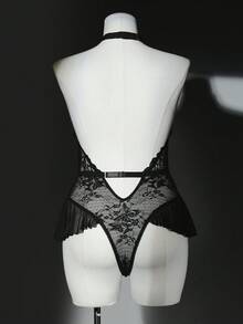 Seduluxe Plus Size Lace Wire-Free Sexy One-Piece Bodysuit Lingerie - Black - View 2