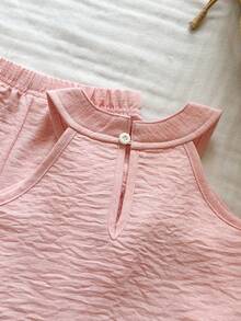 Vintaside Kids 女嬰女童掛脖無袖時尚優雅蝴蝶飾上衣搭配百搭休閒簡約長褲套裝，適合生日派對、聚會或家庭聚會戶外度假 - 粉色 - 查看 7