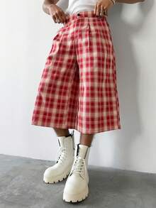 Manfinity Hypemode Men's Plus Size Plaid Pattern Elastic Waist Shorts - Red - View 5