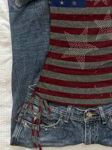Attitoon Casual Minimalist Style American Flag Faux Texture Positioned Print Pattern Women's Casual Drawstring Tie-Up Fitted Tube Top Suitable For Spring/Summer Independence Day Y2K - Multicolor - View 6