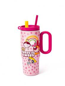 THE POWERPUFF GIRLS X SHEIN 24盎司帶把手保溫杯，真空隔熱水壺，不鏽鋼旅行馬克杯，車用杯 - 藕粉色 - 查看 6