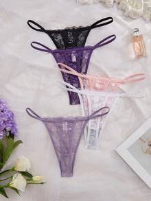 SHEIN 5pcs/Set Sexy Lace Women's Thong Comfortable Panties - Multicolor - View 2