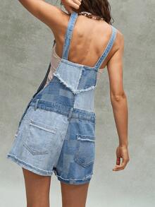 Bohemela Women's Colorblock Patchwork Romper Vacation Light Blue Summer Boho - Blue - View 6