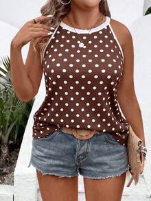 EMERY ROSE Women's Spring/Summer New Hot-Selling Polka Dot Print Pattern, Contrast Edge Design Casual Versatile Plus Size Camisole Tank Top - Multicolor - View 1