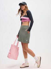 Gameset SHEIN Sport Women's Sage Green Athletic Skort With Pockets, High Waist Sports Skirt With Built-In Shorts, Hidden Zipper Pocket, Tennis Golf Running Activewear - Grey - View 7