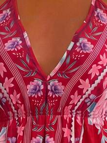Flirla Bohemian Style Printed Beach Slip Dress - Red - View 5