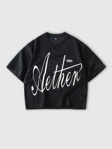 ROMWE MEN Street Life Men's Casual Suede Letter Print T-Shirt - Black - View 6