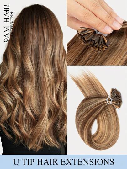 Tóc nối U Tip, dài 12-22 inch, tóc thật thẳng, tóc nối U Tip mềm mại kiểu keratin nhiệt, màu nâu sô cô la đến vàng caramel, màu sắc phổ biến, phù hợp với mọi sắc tộc, tóc nối tự nhiên kiểu móng tay cho nữ, dễ dàng sử dụng, tóc nối đã được gắn sẵn.