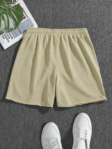 Manfinity Homme Plus Size Men's Summer Casual Distressed Contrast Drawstring Waist Shorts - Khaki - View 2