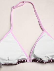 SHEIN 青少年女孩休閒日常時尚波點細肩帶比基尼套裝 - 粉色 - 查看 3
