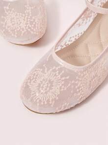 CUCCOO DOLLMOD Women's Shoes, Pink Ballet Flats, Round Toe, Embroidered Mesh Mary Jane, Ankle Strap - Watermelon Pink - View 4